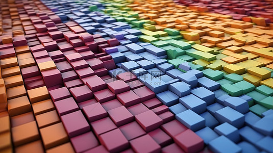 多孔砖地板的充满活力的 3D 渲染，带有有趣的色彩飞溅