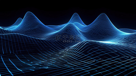 几何波浪形背景图片_以几何波状图案交叉的发光蓝线的抽象 3D 插图