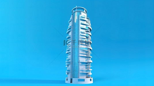 建筑奇迹背景图片_未来派摩天大楼的 3D 渲染是蓝色背景上的建筑奇迹