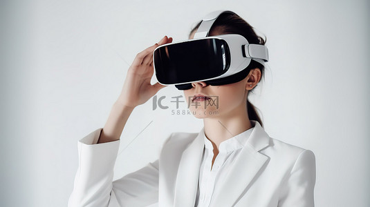 活动vr背景图片_虚拟现实体验模型戴着VR眼镜沉浸在互动游戏中
