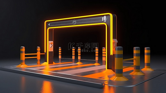 路障背景图片_安全区安全亭和路障的 3D 渲染