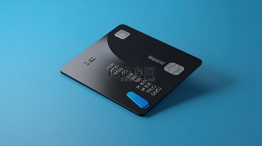 蓝色背景下黑色信用卡设计的 3D 插图