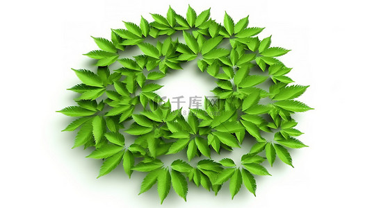 字效果背景图片_白色背景上孤立的绿色叶子星号符号的 3d 插图