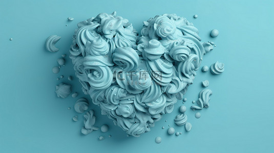 3D 渲染中心形蓝色冰淇淋的自上而下视图