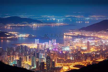 贝克背景图片_从山顶俯瞰韩国和大海的景色