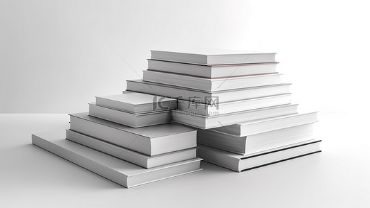 白色背景 3D 渲染中的一叠空白封面书