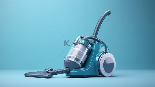 打扫房间背景图片_蓝色背景上的空白条 3D 渲染吸尘器的动作