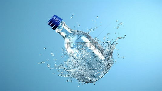 3D 渲染的瓶装水与动态飞溅
