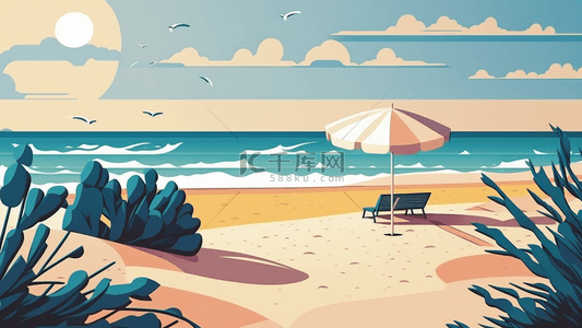 夏天清凉沙滩遮阳伞背景