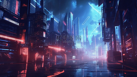 科幻城市背景图片_未来景观中的虚拟现实网络城市