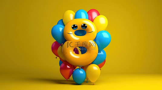 80 岁生日庆祝活动，3D 渲染中的表情符号气球