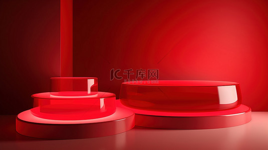 3D产品展示红色讲台用于促销营销