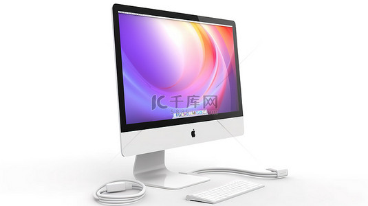 imac背景图片_imac 风格 3d 渲染白色背景的计算机显示器，带有空白屏幕和复制空间
