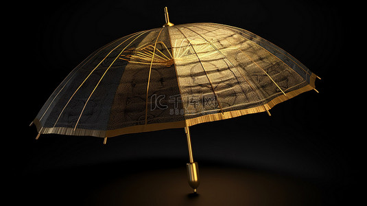 黑色背景孤立的金色雨伞的 3d 渲染