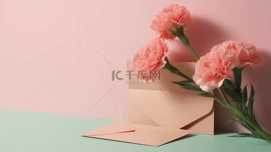 鲜花信封母亲节粉色背景
