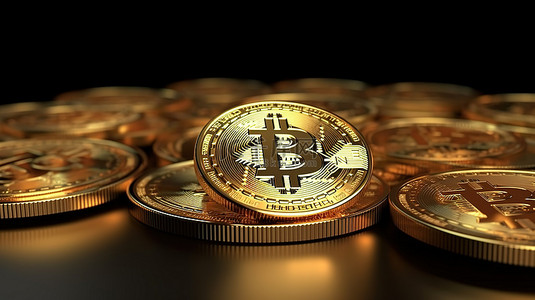 比特背景图片_比特币货币硬币的 3D 插图背景
