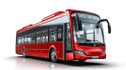 以中型红色城市巴士为特色的白色隔离背景的 3D 渲染