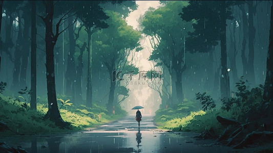 下雨卡通背景图片_春天下雨森林背景