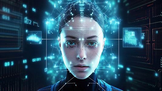 科技背景图片_用于网络安全和面部识别的未来技术概念 3D 扫描