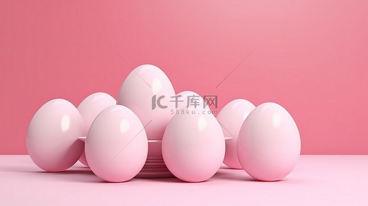 3d 在粉红色背景中呈现复活节彩蛋，用于复活节插图
