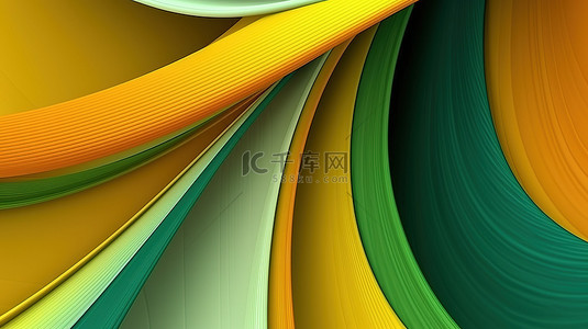 绿色黄色和橙色纹理色调的分形曲线的 3D 渲染