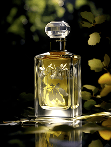 香水瓶植物叶子光效摄影广告背景