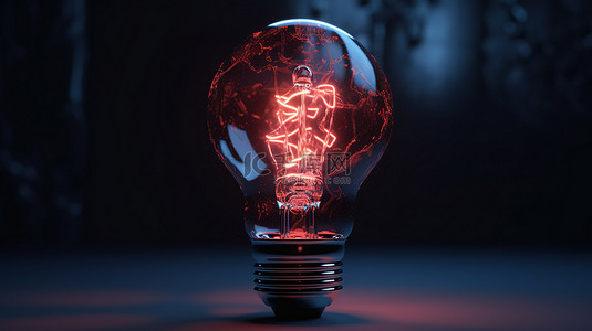 灯泡电路背景图片_数字灯泡照亮 3D 渲染的人工智能概念