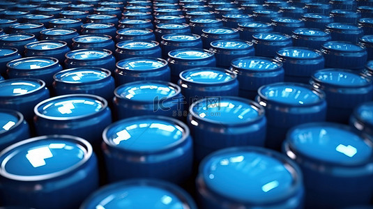 白色污染的背景图片_一系列蓝色气桶堆叠在 3D 渲染插图中