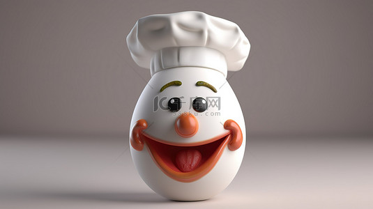 搞笑厨师帽背景图片_厨师鸡蛋与富有表现力的微笑有趣的 3D 渲染图像