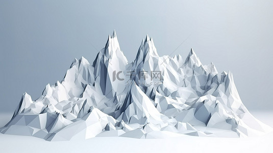 低多边形冰山 3d 渲染形式的白色支架