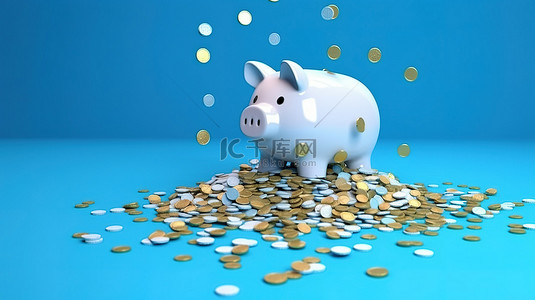 背景金钱背景图片_在 3d 蓝色背景下用欧元货币隔离货币和存钱罐积累财富