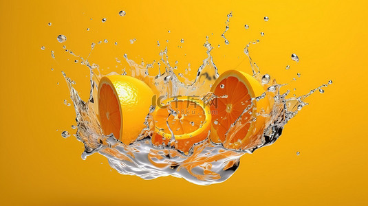 孤立橙汁飞溅的 3d 插图