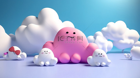 云放背景图片_3D 渲染中的可爱卡通云