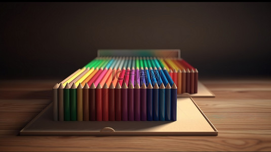 彩色铅笔和书籍 3d 渲染，带有文本空间