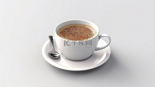 海鲜餐厅灯箱背景图片_孤立的白咖啡杯的 3D 渲染插图