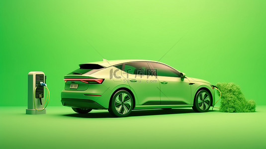租房收费背景图片_绿色背景电动汽车电池充电与电源 3d 渲染