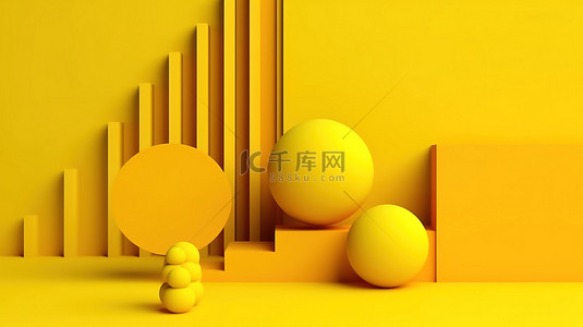 黄色几何形状背景图片_顶视图产品在最小 3D 平躺背景上显示霓虹黄色几何形状