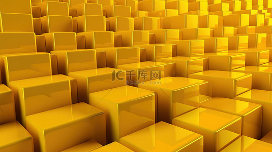3d 渲染中的无缝黄色立方体框图案墙背景