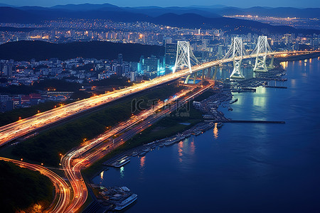 韩国河流的鸟瞰图