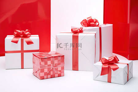 圣诞红色礼物背景图片_红色圣诞包装礼物和卡片