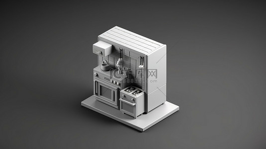 等距洗碗机和冰箱的单色 3D 图标