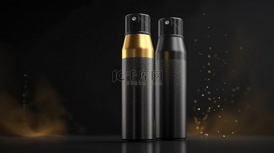 金色身背景图片_1 3D 渲染喷雾瓶，优雅的黑色和金色，具有细雾喷雾能力