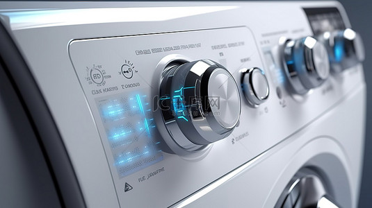 衣物背景图片_带显示屏的现代洗衣机前面板的极端特写的 3D 渲染