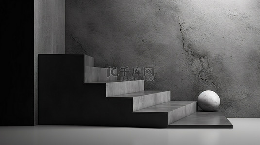 黑色和灰色背景图片_黑色和灰色角墙混凝土讲台的 3d 渲染
