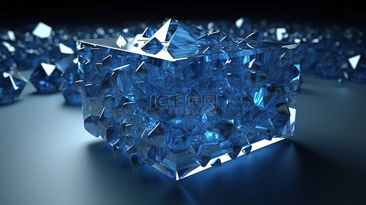 立方形式的抽象蓝色水晶立方体 3D 渲染图像