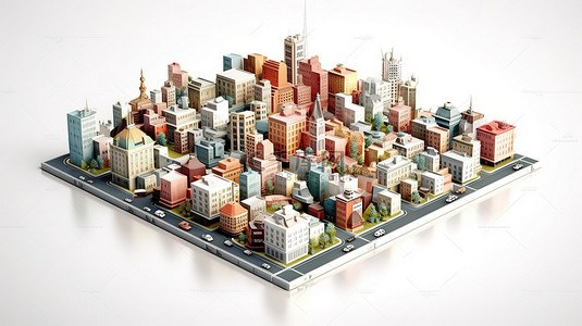 环境保护城市背景图片_小都市概念 3D 混合媒体渲染在空白画布上