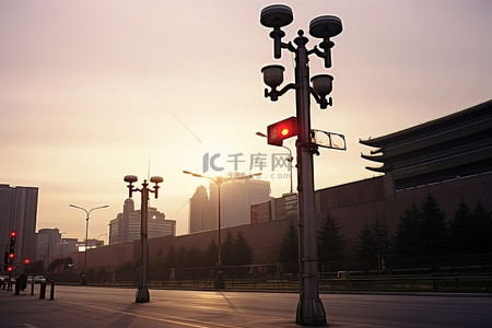 紫禁城背景图片_北京的日落路灯和建筑物