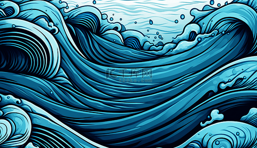 蓝色水纹水波背景图片_水背景蓝色线条风格动感