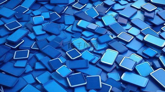 蓝色背景 3D 渲染上的当代手机设计