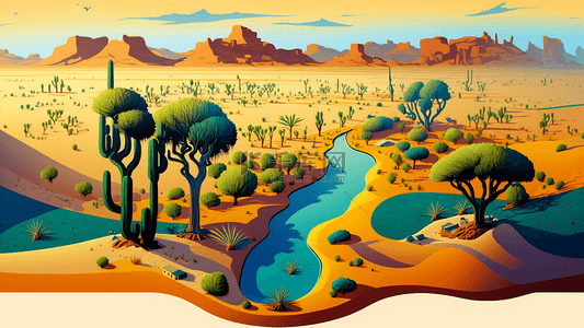 沙漠水背景图片_沙漠绿洲插图背景
